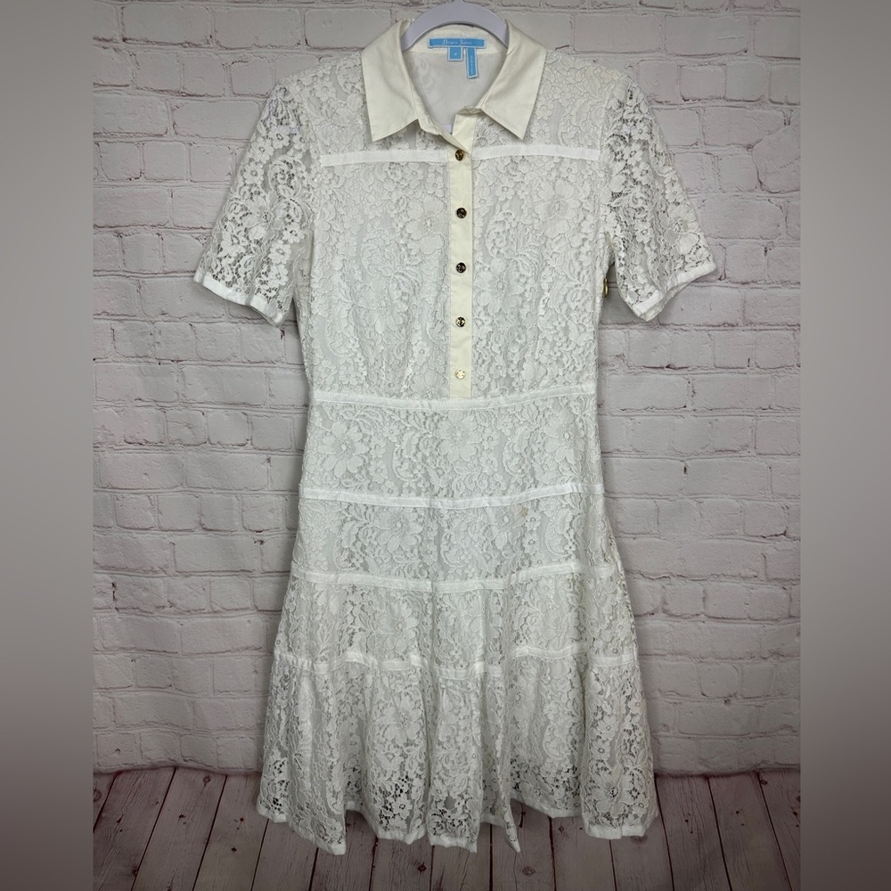 Draper James Meadow Lace Shirt Dress Tiered Skirt sz 4 rayon blend,